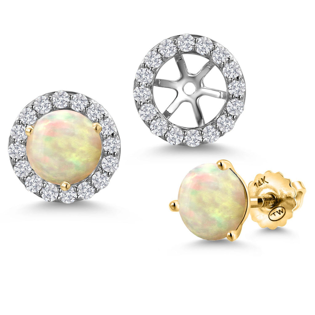 Ethiopian Opal-Cabochon - October_Earrings in 14K Two Tone Gold