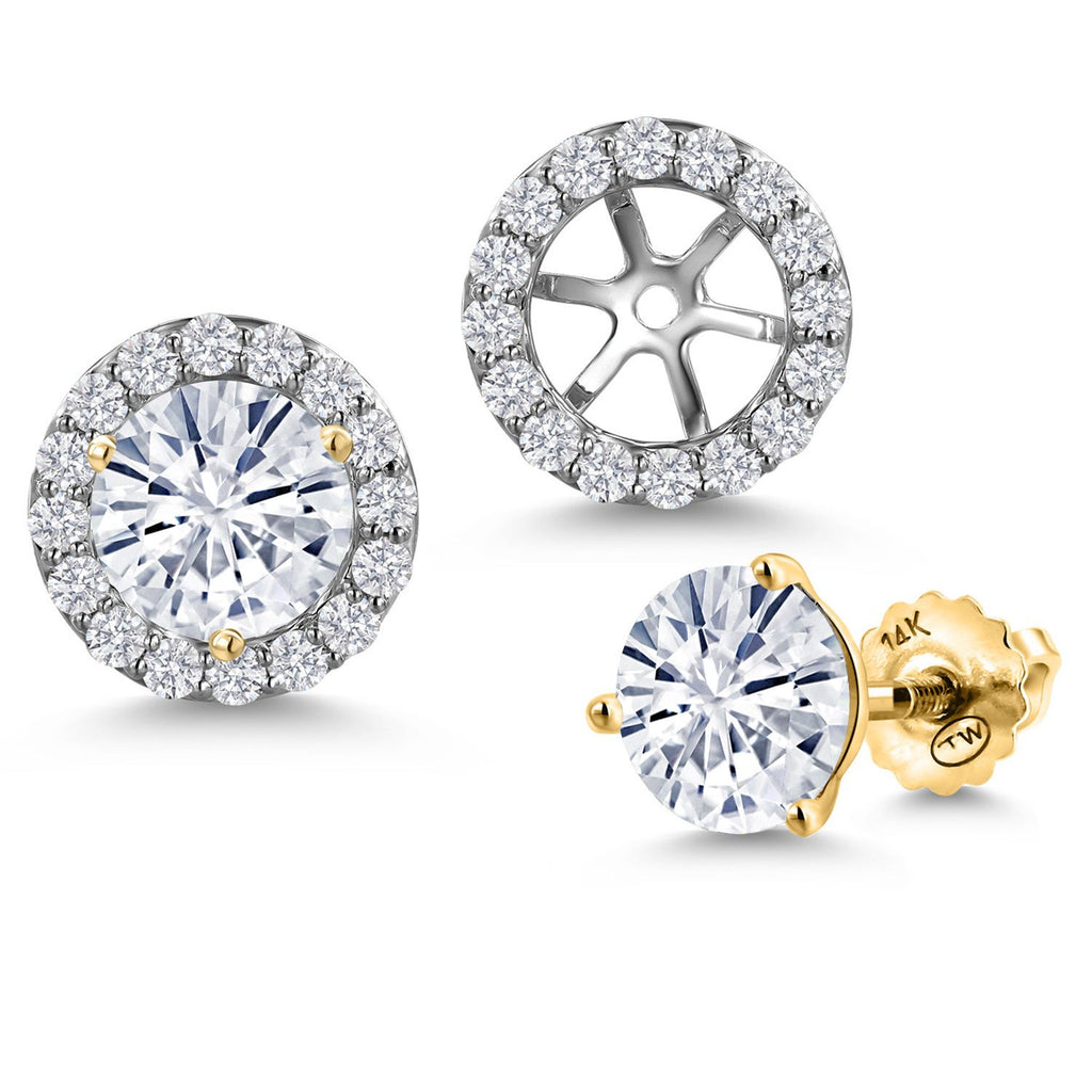 White Moissanite - April_Earrings in 14K Two Tone Gold
