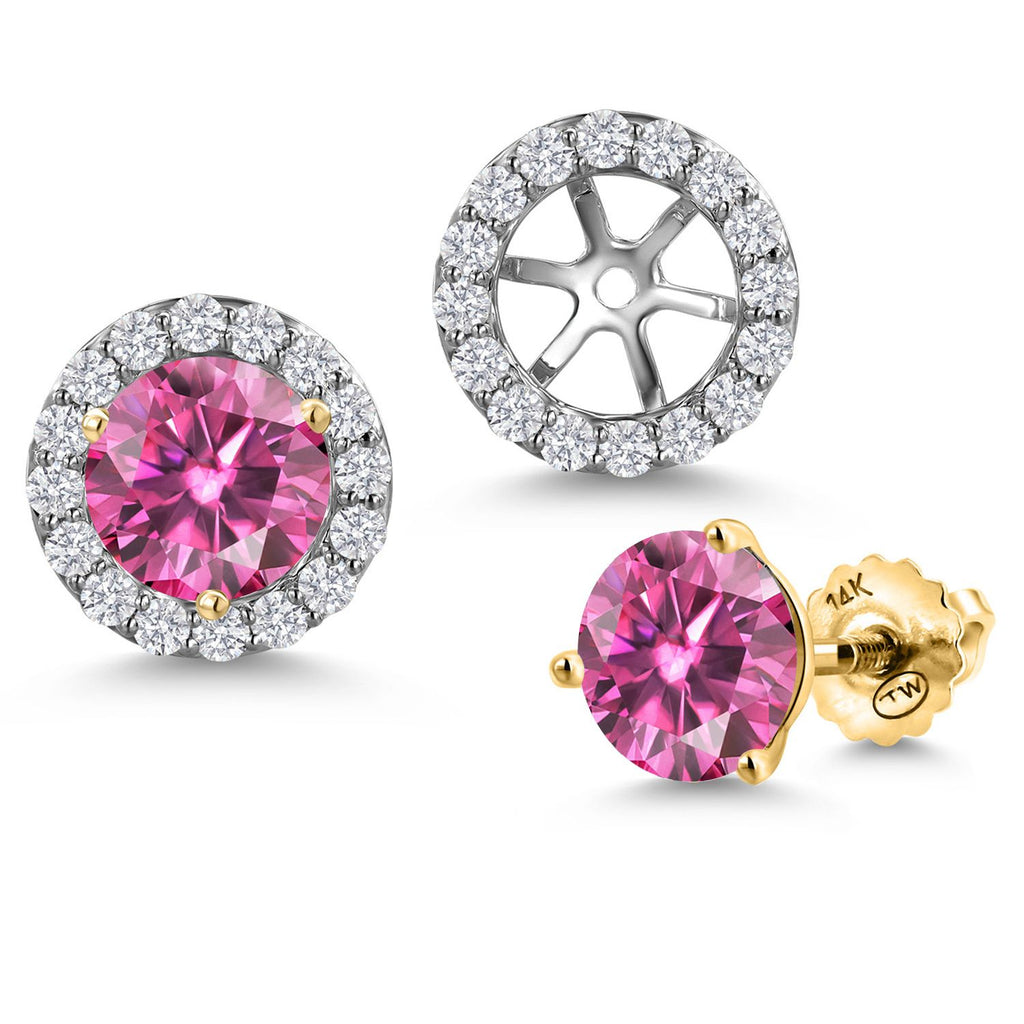 Pink Moissanite - April_Earrings in 14K Two Tone Gold