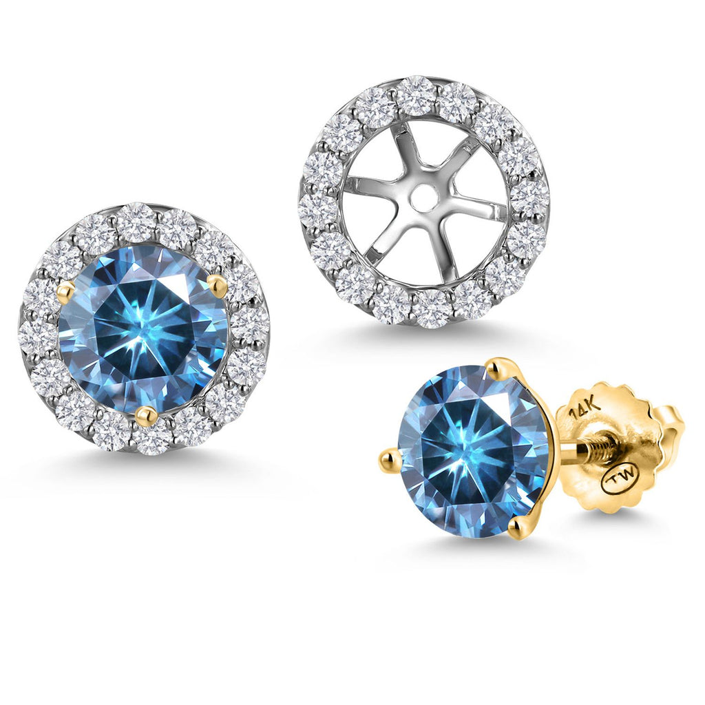 Persian Blue Moissanite - April_Earrings in 14K Two Tone Gold