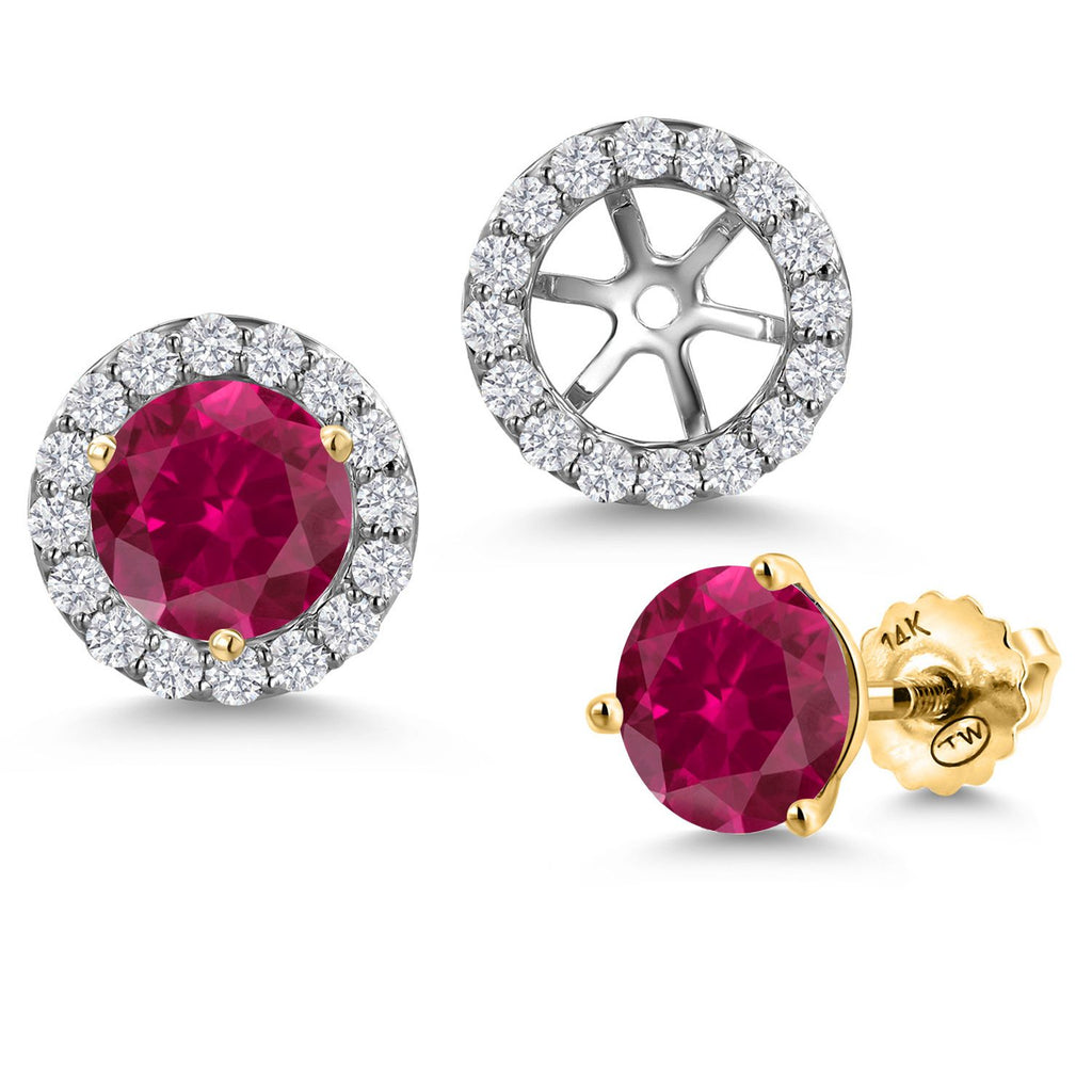 Created Ruby - July_Earrings in 14K Two Tone Gold