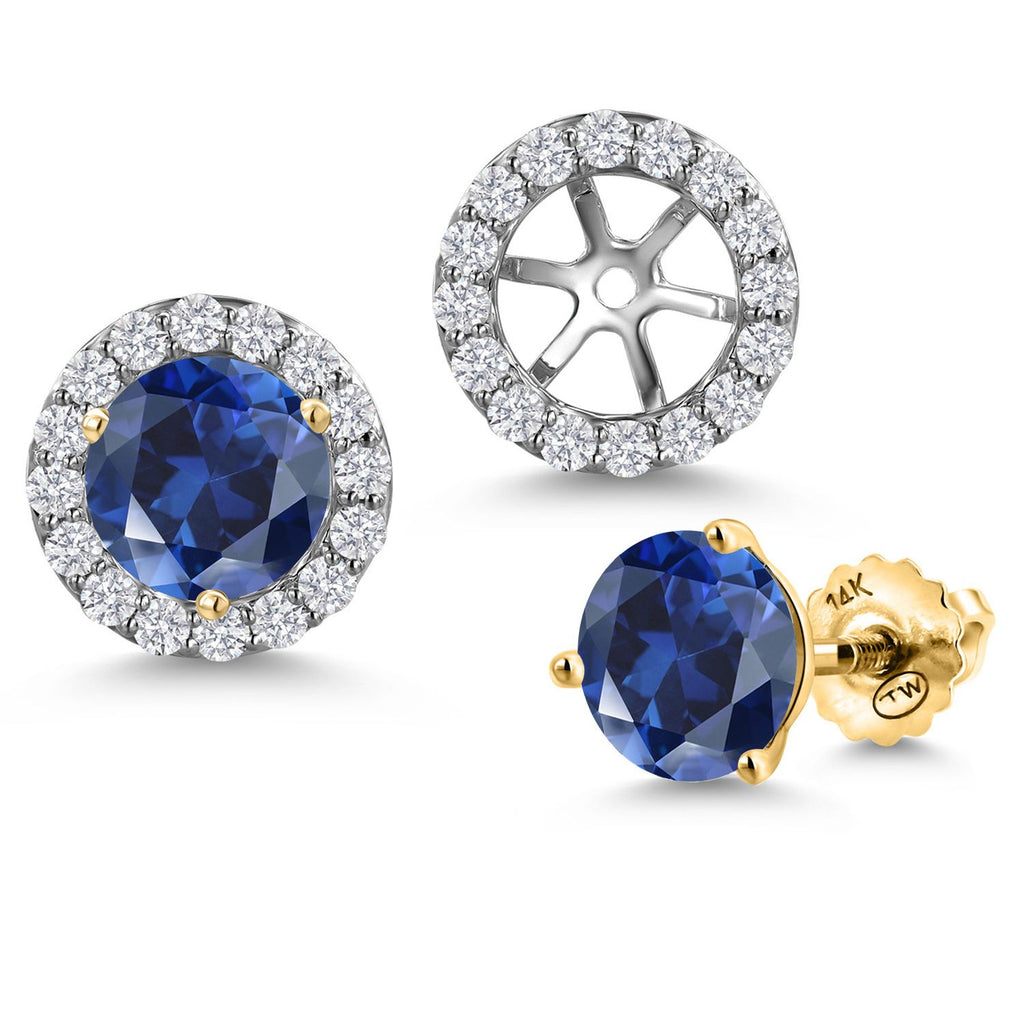 Blue Created Sapphire - September_Earrings in 14K Two Tone Gold