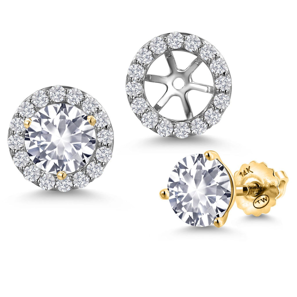 White Created Sapphire - September_Earrings in 14K Two Tone Gold