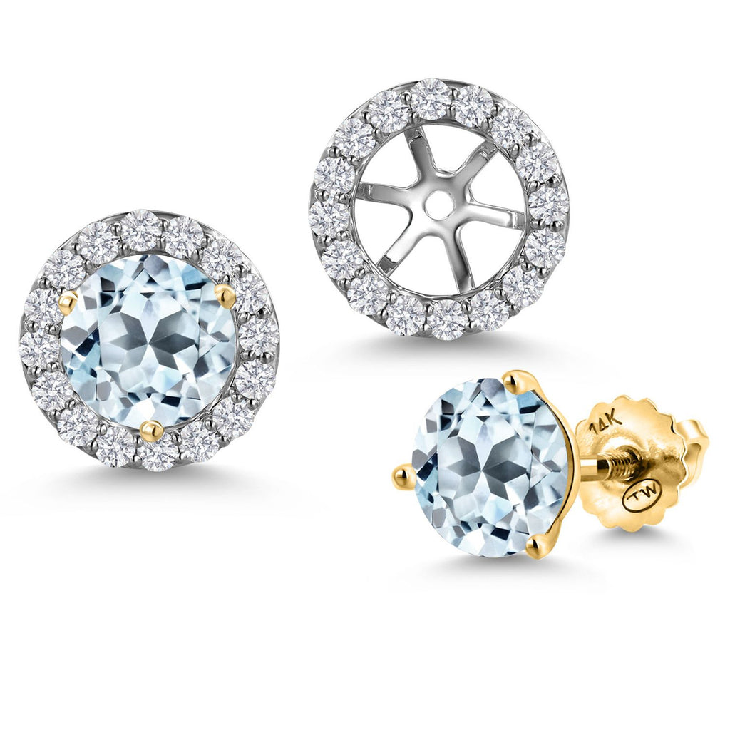 Sky Blue Topaz - November_Earrings in 14K Two Tone Gold