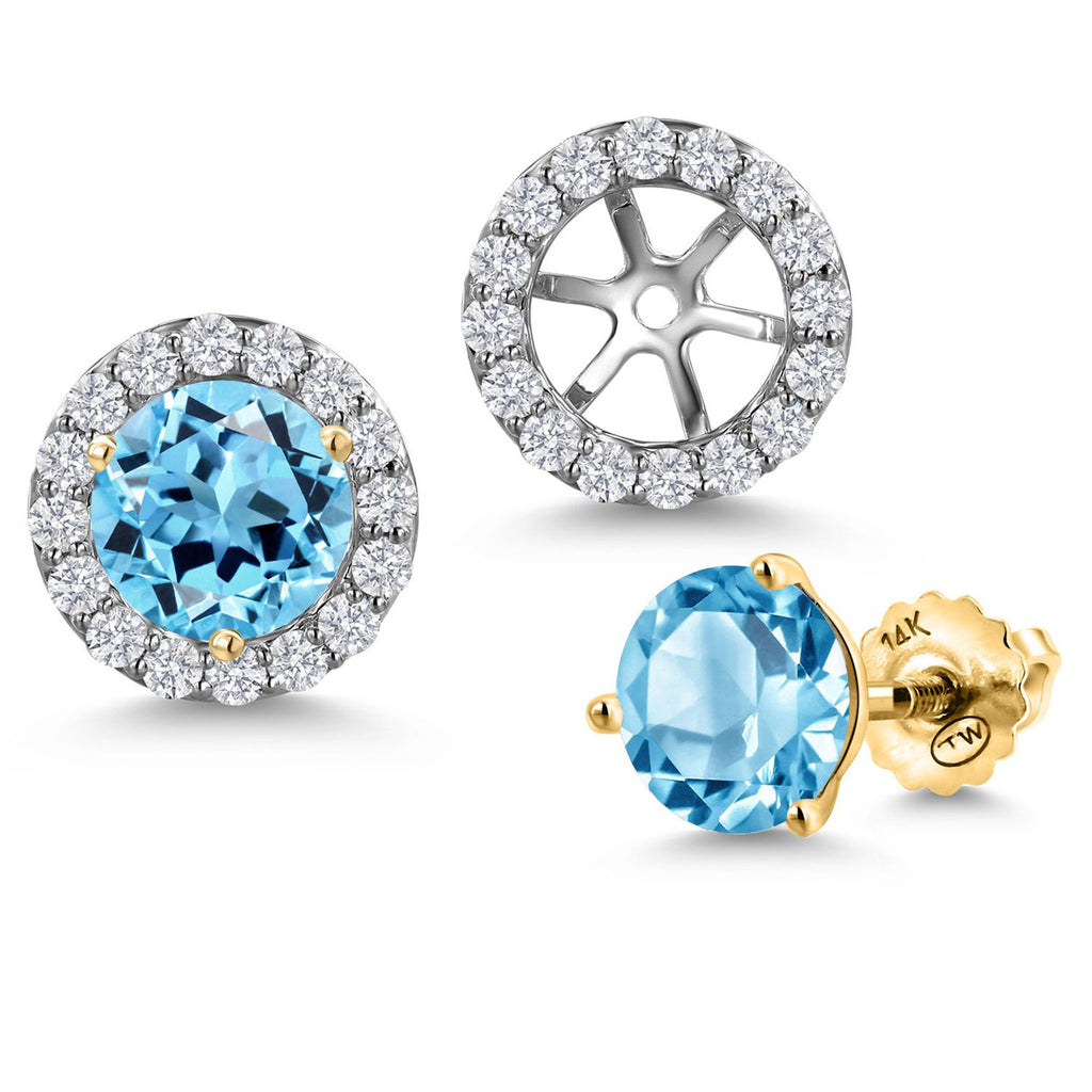 Swiss Blue Topaz - November_Earrings in 14K Two Tone Gold