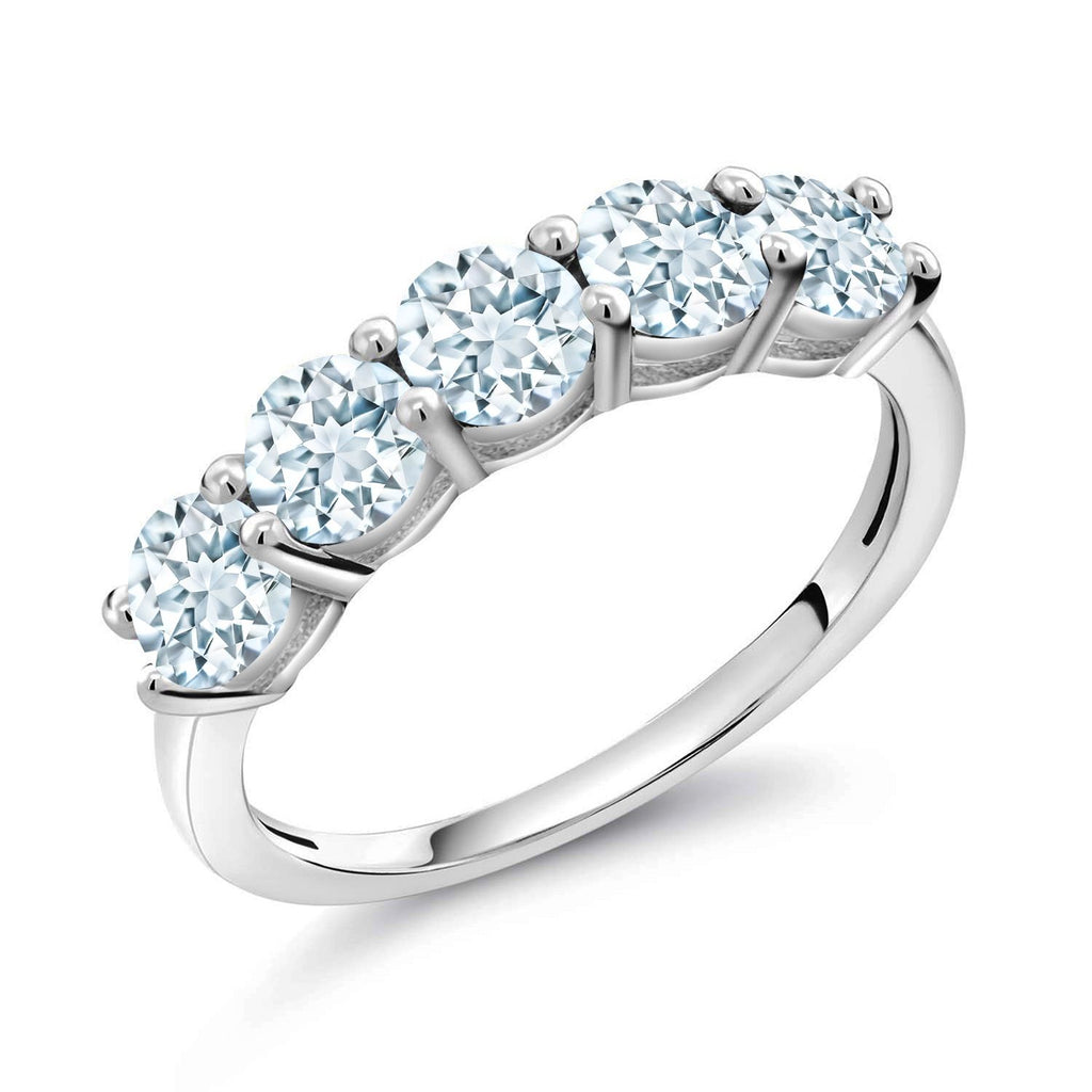 Gem Stone King 5-Stone Wedding Band Ring for Women | 925 Silver | Gemstone Birthstone | Round 3.5MM | Stackable Engagement Anniversary Ring | Jewelry for Her Mom Wife