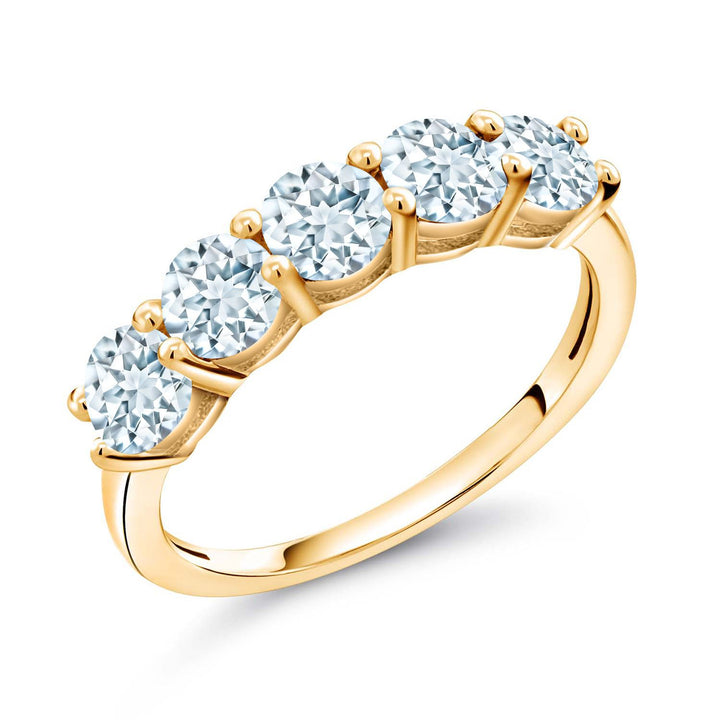 Aquamarine - March_5_Ring in 925 Yellow Gold Plated Silver
