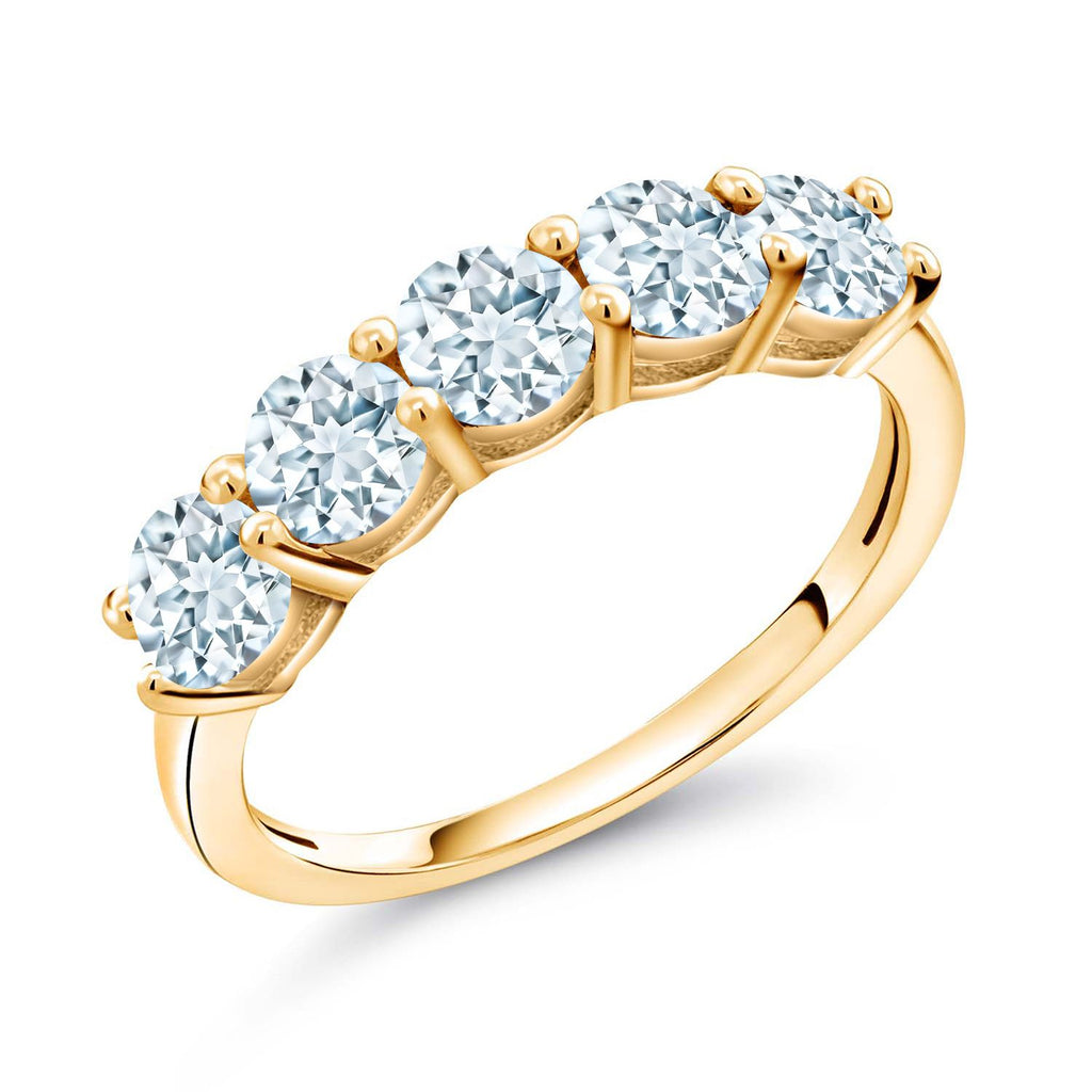 Aquamarine - March_6_Ring in 925 Yellow Gold Plated Silver