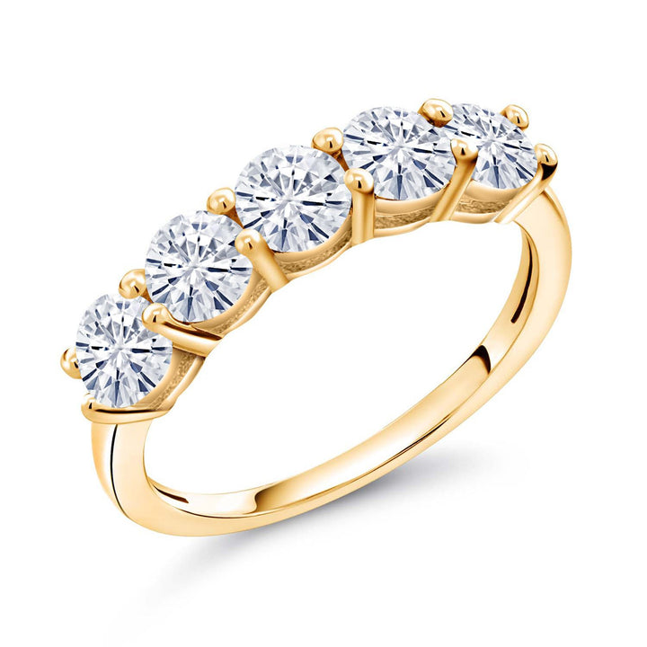 White Moissanite - April_5_Ring in 925 Yellow Gold Plated Silver