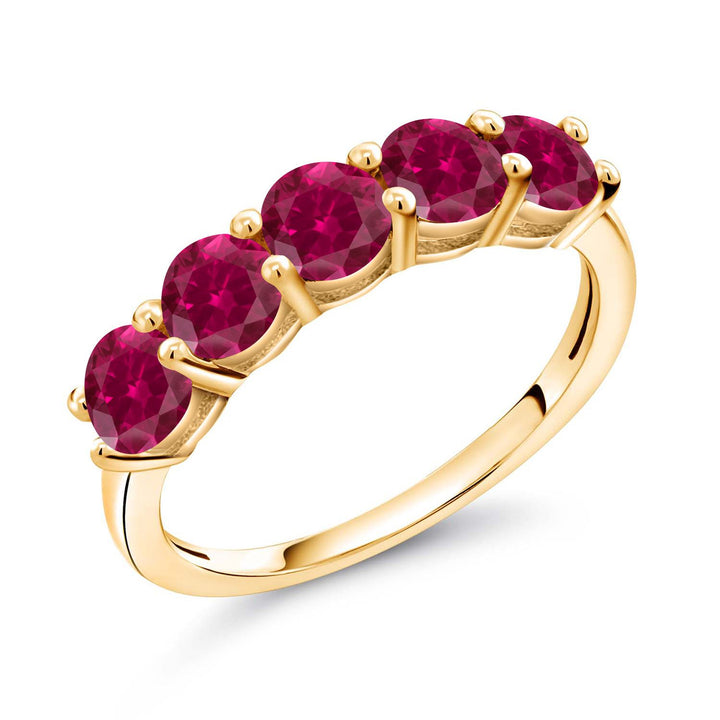 Created Ruby - July_7_Ring in 925 Yellow Gold Plated Silver