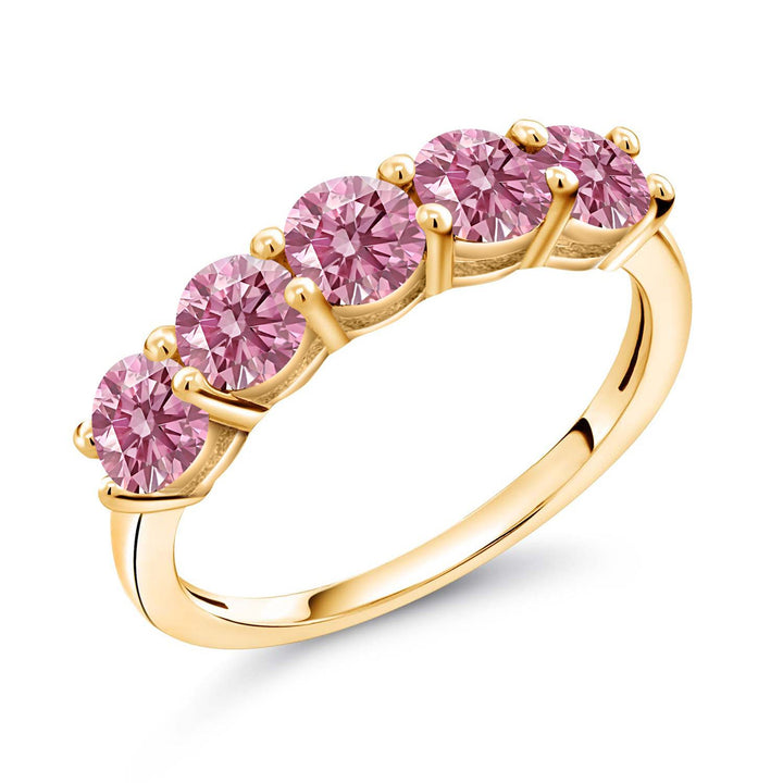 Pink Lab Grown Diamond - April_5_Ring in 925 Yellow Gold Plated Silver