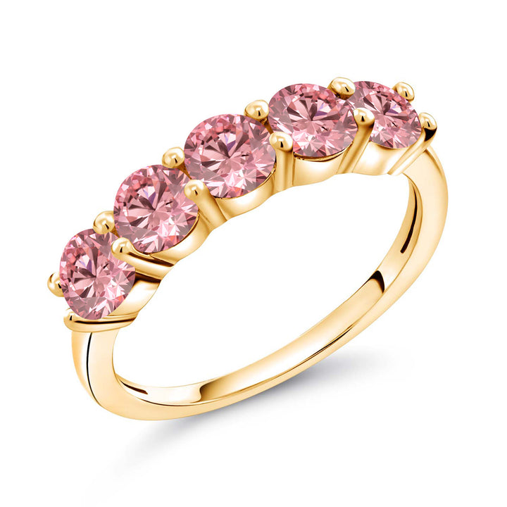 Pink Lab Grown Diamond - April_5_Ring in 925 Yellow Gold Plated Silver