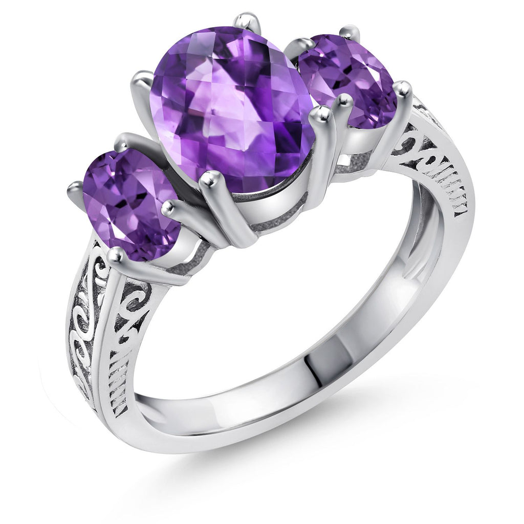 Amethyst-Checkerboard - February_9_Ring in 925 Sterling Silver