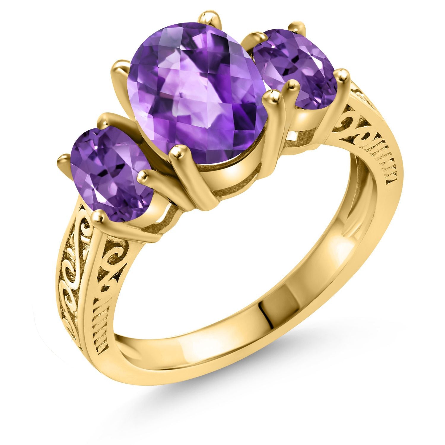 Amethyst-Checkerboard - February_5_Ring in 925 Yellow Gold Plated Silver