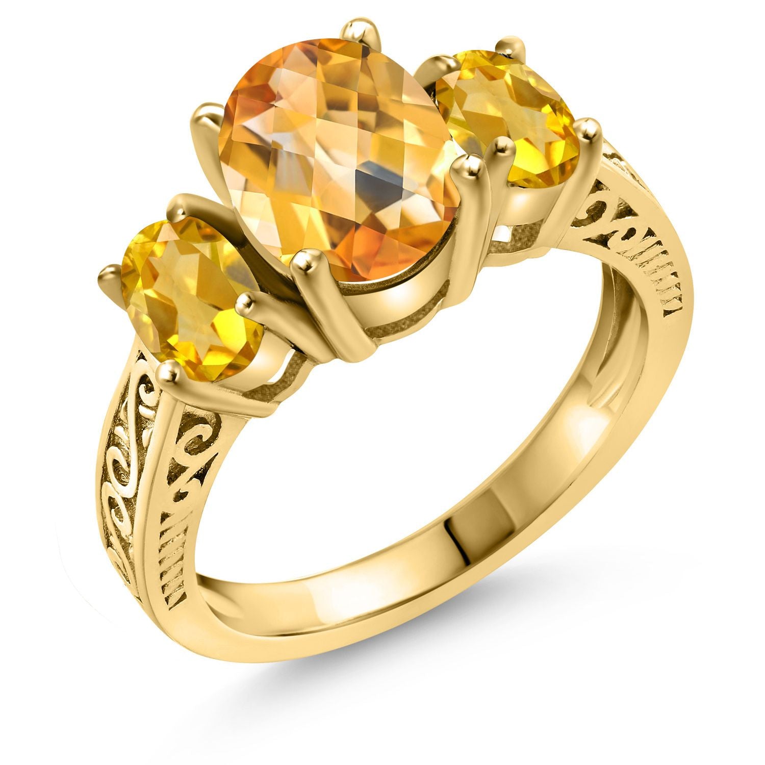 Citrine-Checkerboard - November_5_Ring in 925 Yellow Gold Plated Silver