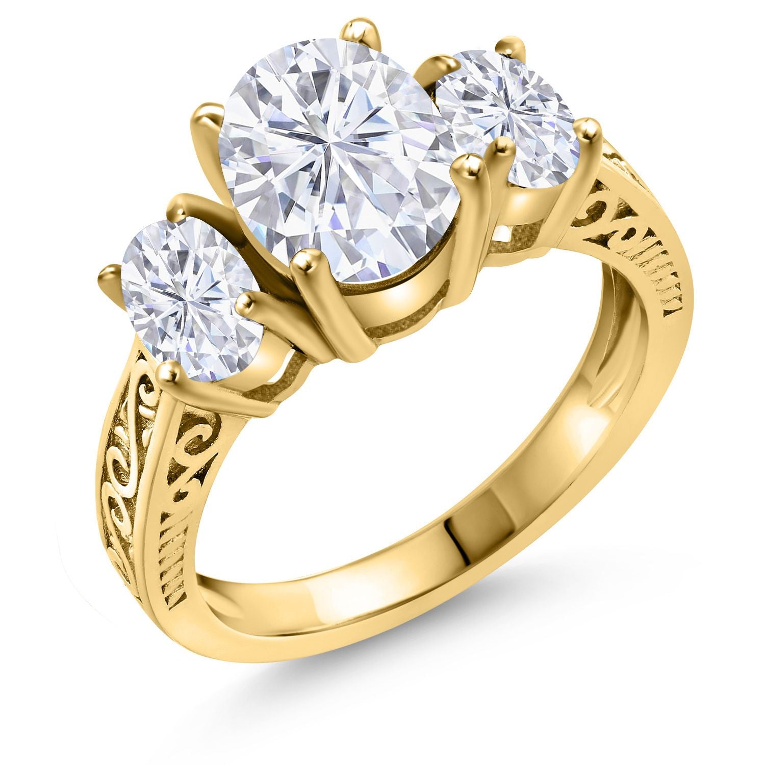White Moissanite - April_7_Ring in 925 Yellow Gold Plated Silver