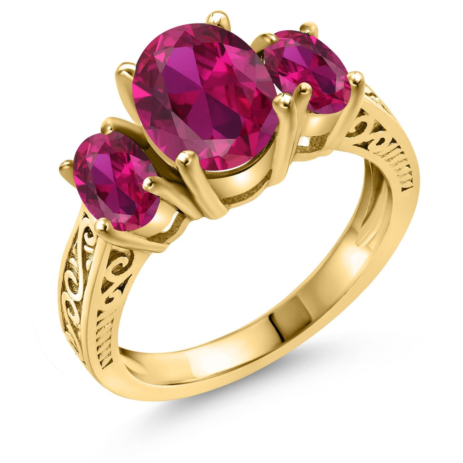 Created Ruby - July_5_Ring in 925 Yellow Gold Plated Silver
