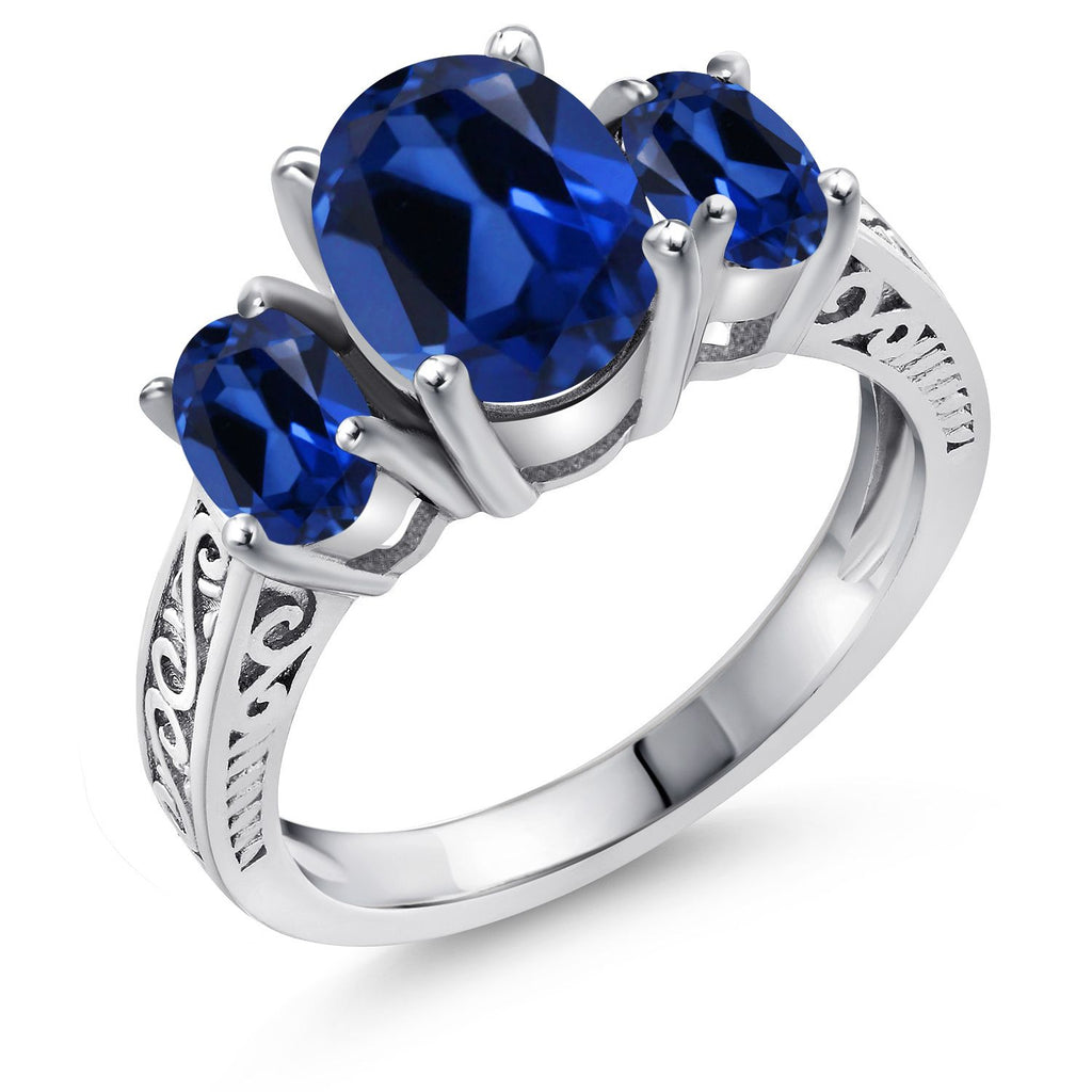 Gem Stone King 2-3 Cttw Gemstone Birthstone 3-Stone Engagement Ring | 925 Sterling Silver | Three Stone Wedding Anniversary Promise Ring For Women | Oval 9X7MM and 6X4MM | Available in Size 5-9