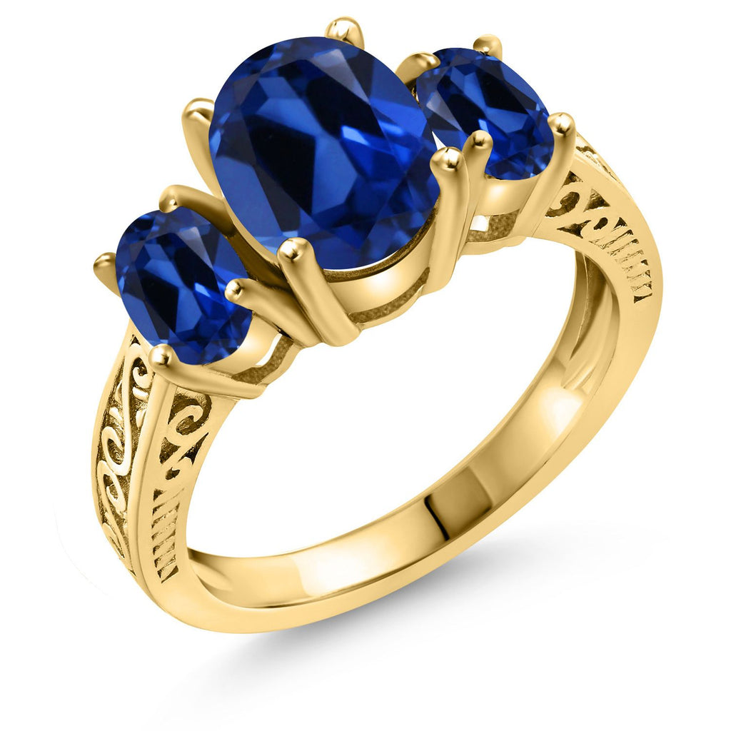 Blue Created Sapphire - September_9_Ring in 925 Yellow Gold Plated Silver