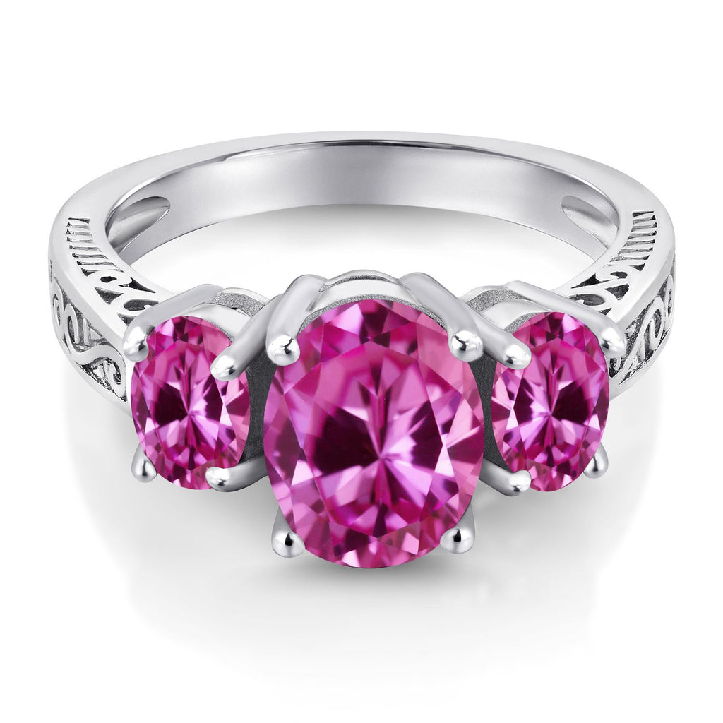 Pink Created Sapphire - September_Ring in 925 Sterling Silver