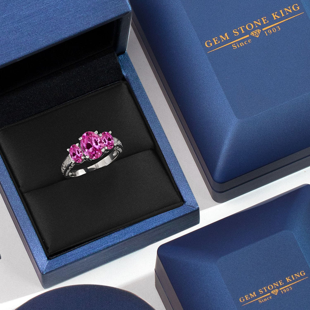 Pink Created Sapphire - September_Ring in 925 Sterling Silver