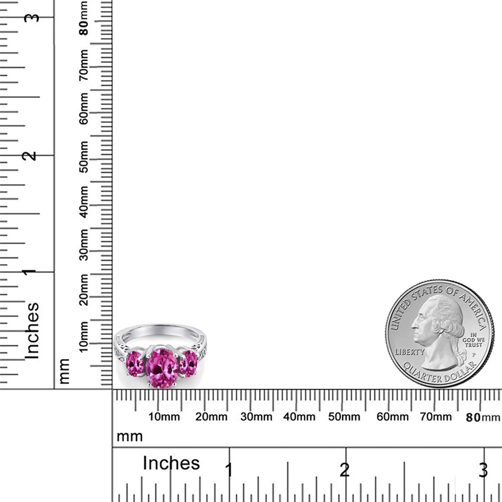 Pink Created Sapphire - September_Ring in 925 Sterling Silver
