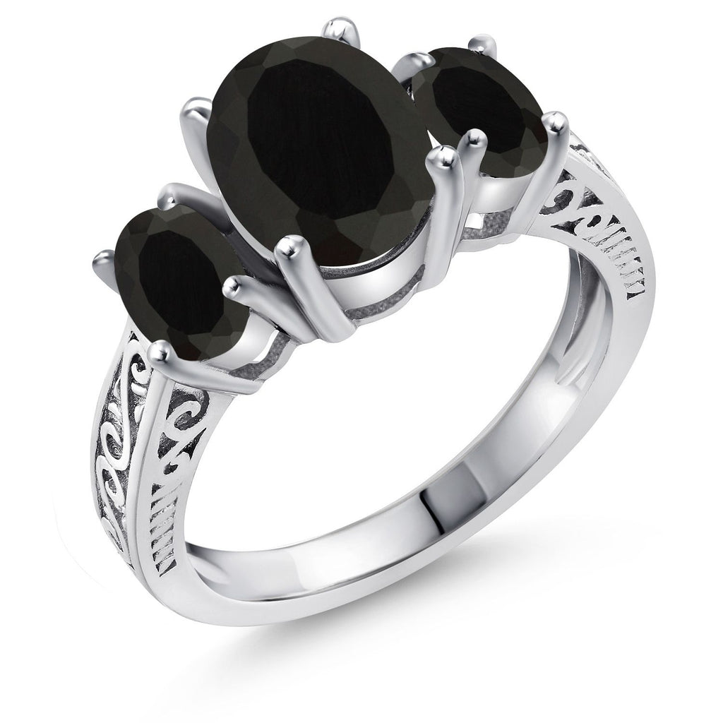Gem Stone King 2-3 Cttw Gemstone Birthstone 3-Stone Engagement Ring | 925 Sterling Silver | Three Stone Wedding Anniversary Promise Ring For Women | Oval 9X7MM and 6X4MM | Available in Size 5-9