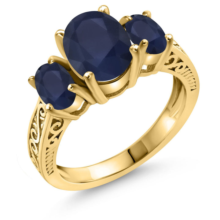Blue Sapphire - September_5_Ring in 925 Yellow Gold Plated Silver