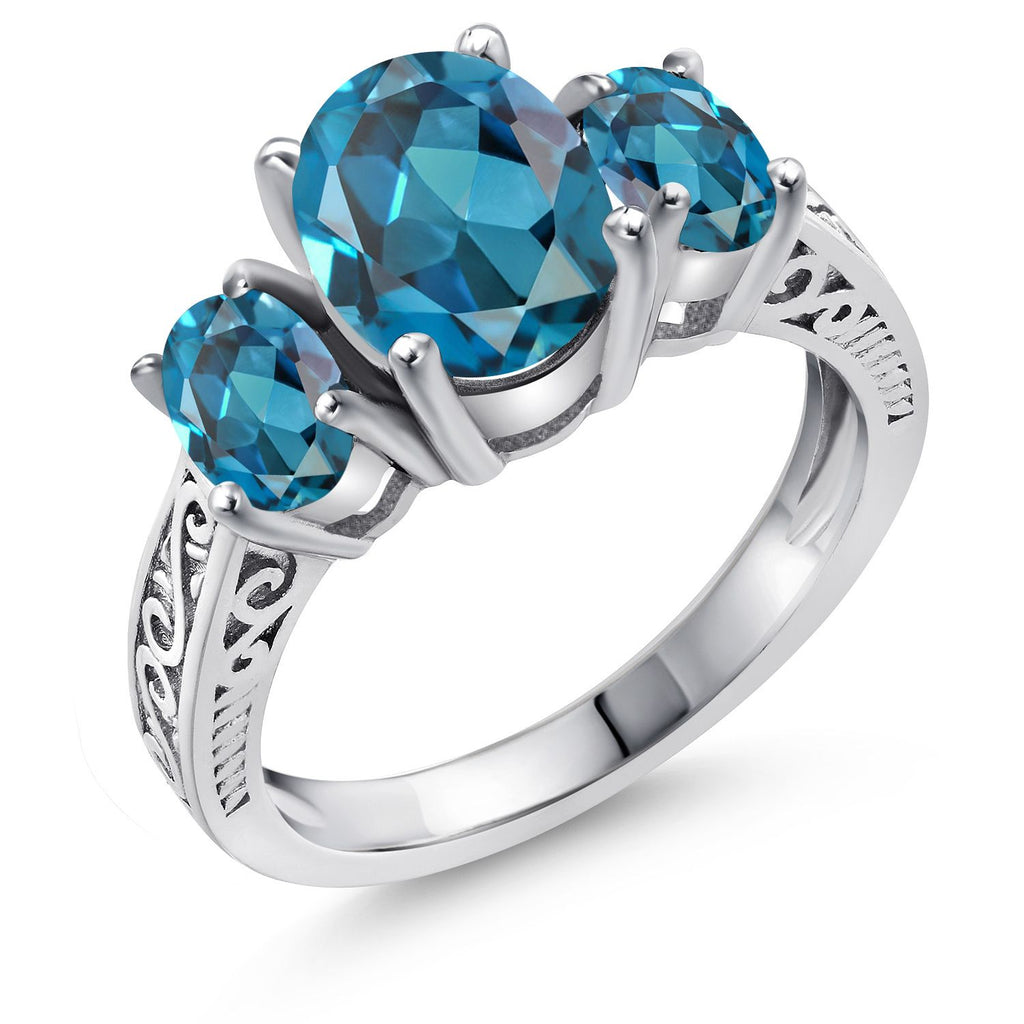 Gem Stone King 2-3 Cttw Gemstone Birthstone 3-Stone Engagement Ring | 925 Sterling Silver | Three Stone Wedding Anniversary Promise Ring For Women | Oval 9X7MM and 6X4MM | Available in Size 5-9