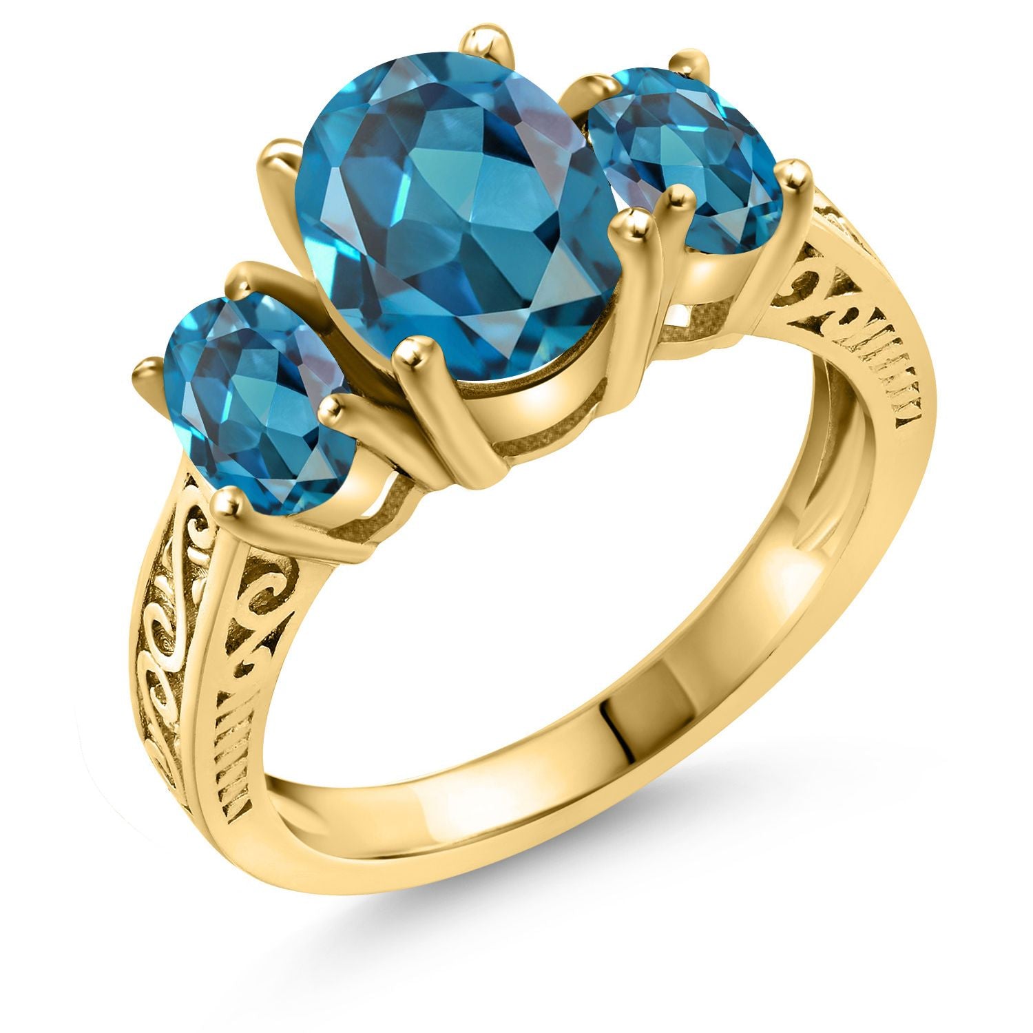 London Blue Topaz - November_9_Ring in 925 Yellow Gold Plated Silver