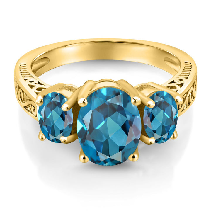 London Blue Topaz - November_7_Ring in 925 Yellow Gold Plated Silver