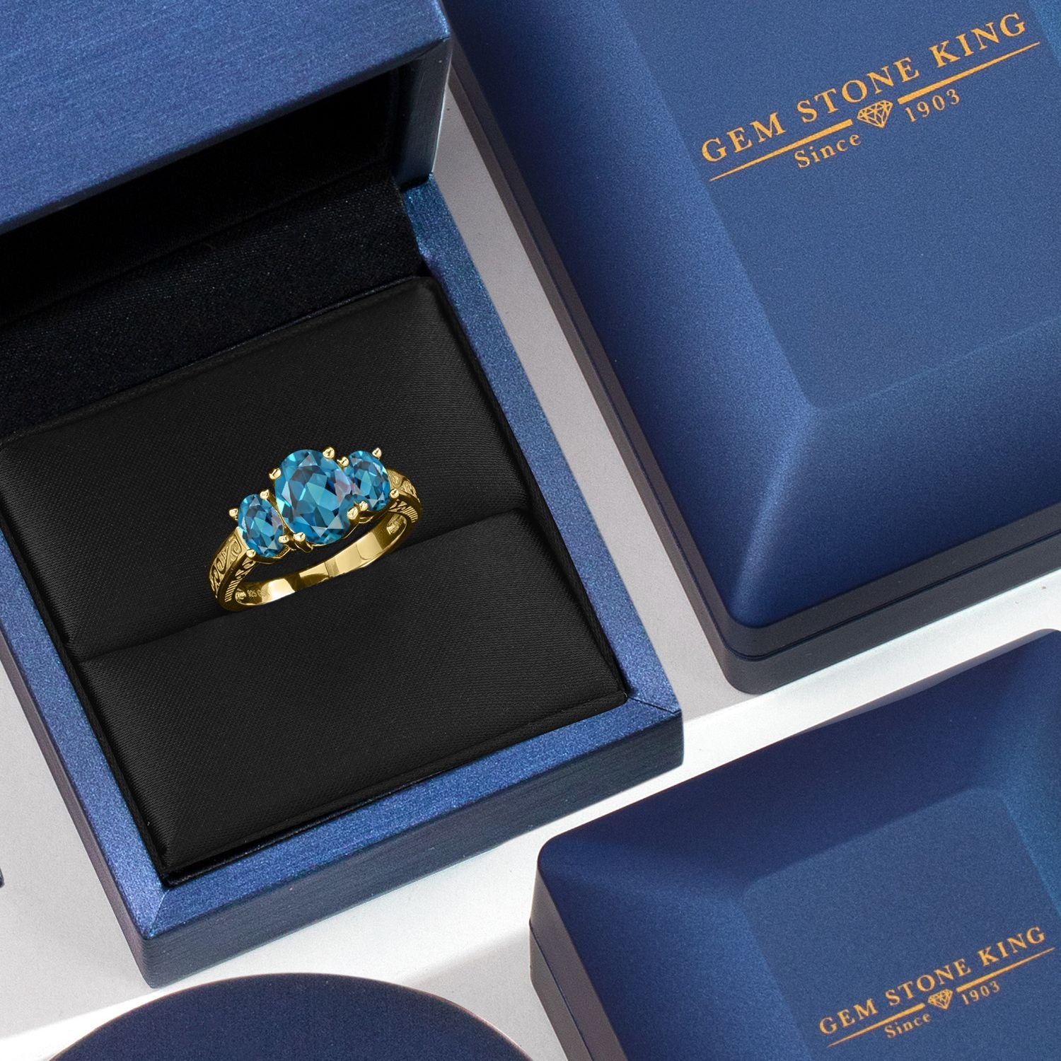 London Blue Topaz - November_7_Ring in 925 Yellow Gold Plated Silver