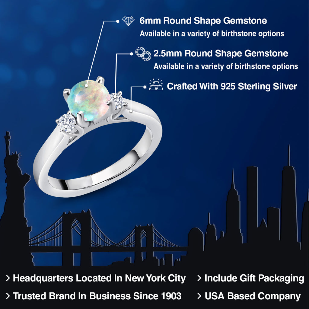 White Created Sapphire - September_Ring in 925 Sterling Silver