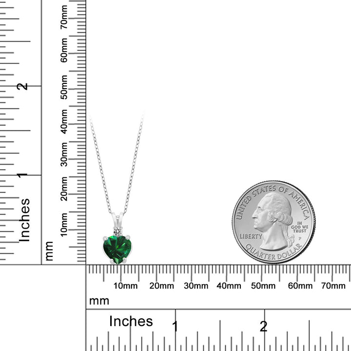 14K White Gold Heart Pendant with 1.5 Ct Green Simulated Emerald White Diamond