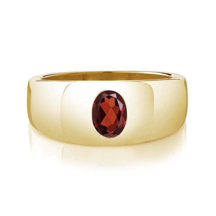 Men's 18K Yellow Gold Plated Silver Red Garnet Ring | 1.50 Cttw | Oval 8X6MM | Gemstone January Birthstone | Available in Size 7,8,9,10,11,12,13