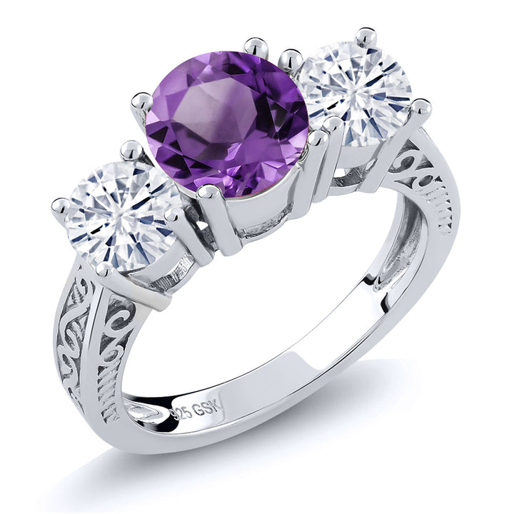 Amethyst and Moissanite_7_Ring in 925 Sterling Silver