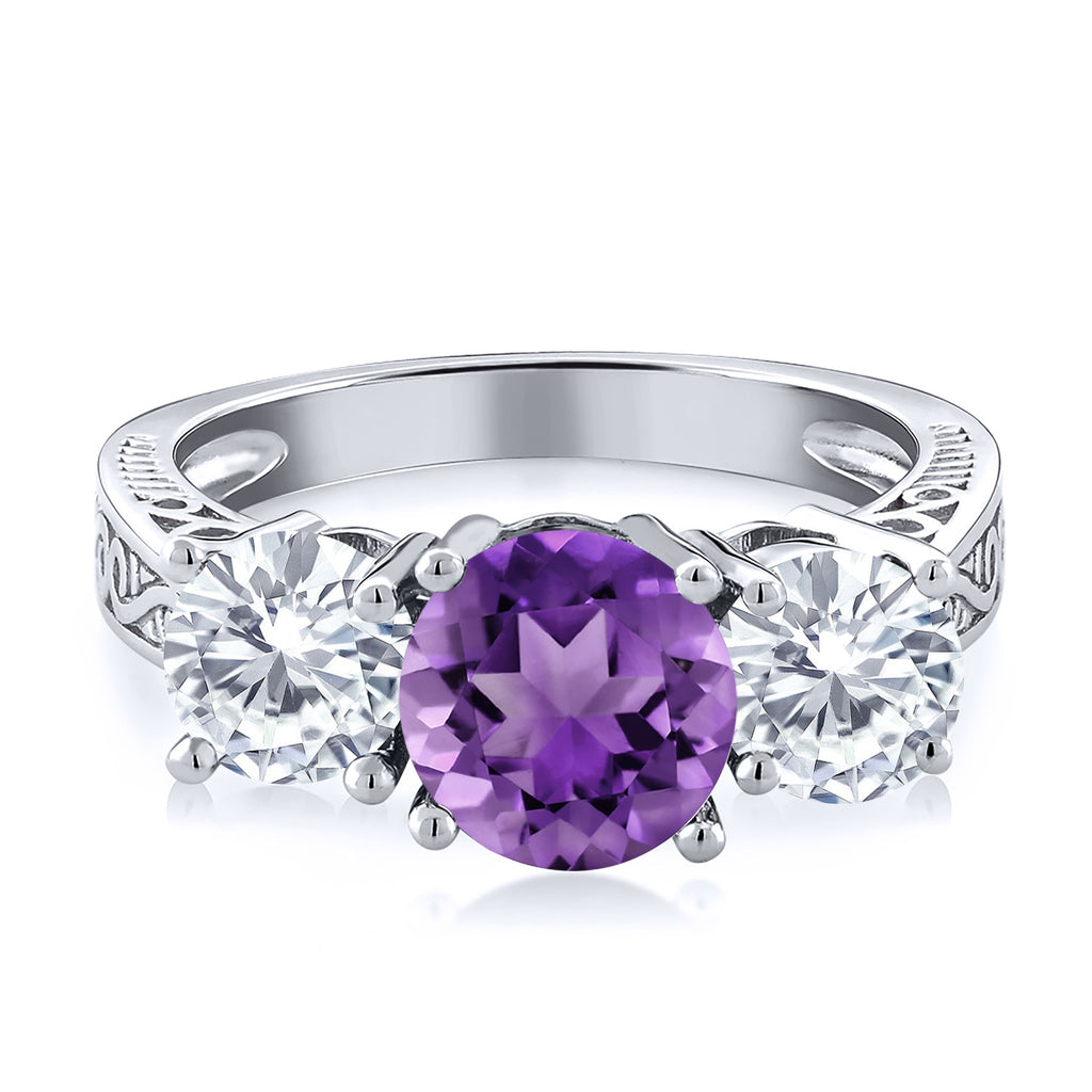 Amethyst and Moissanite_7_Ring in 925 Sterling Silver