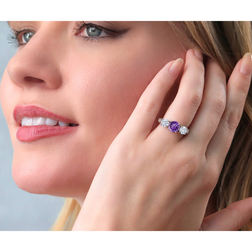 Amethyst and Moissanite_7_Ring in 925 Sterling Silver