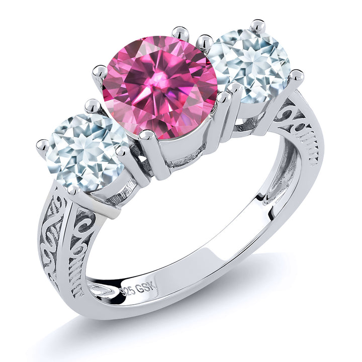 Moissanite and Aquamarine_7_Ring in 925 Sterling Silver