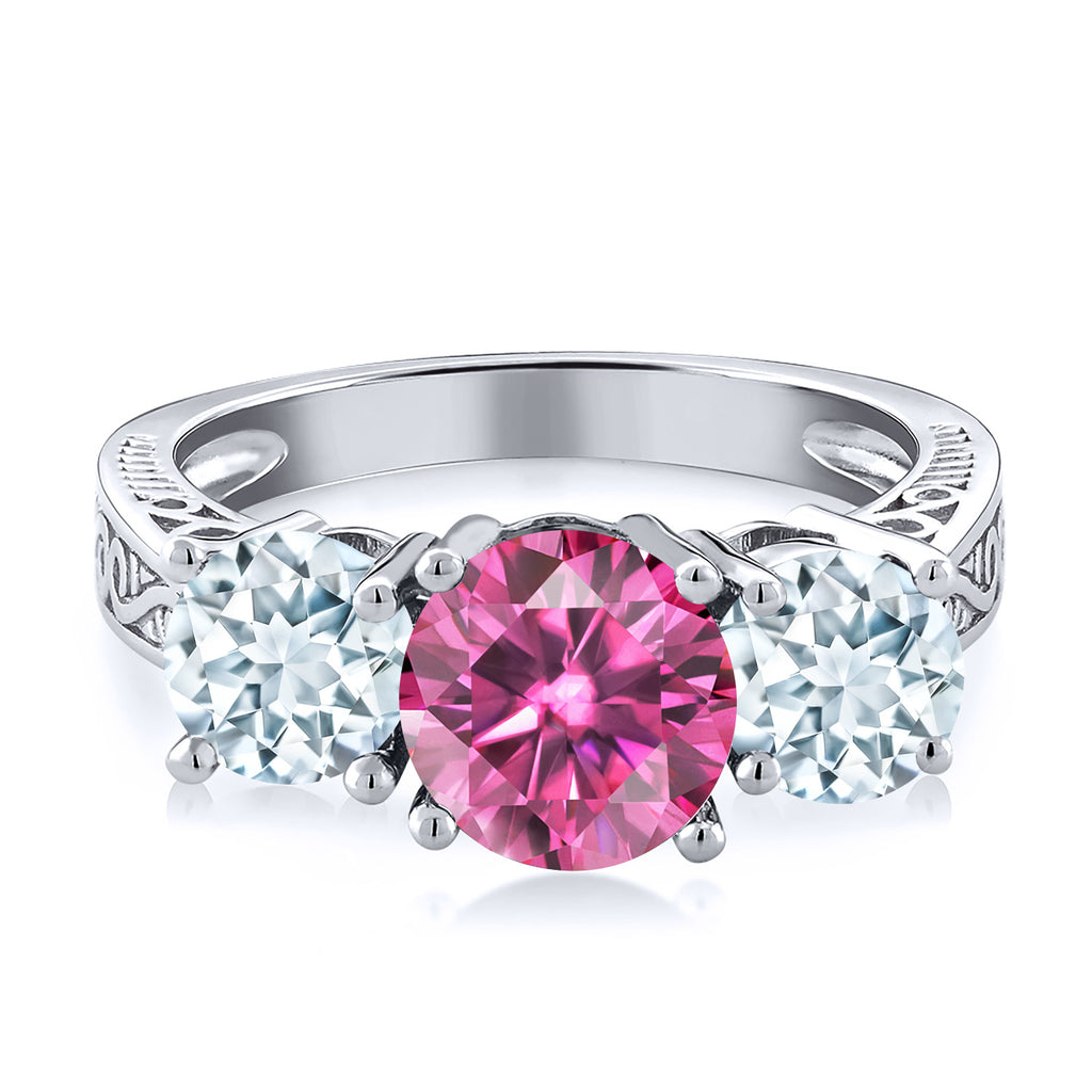 Moissanite and Aquamarine_7_Ring in 925 Sterling Silver
