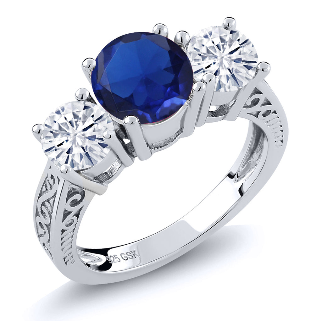 Blue Created Sapphire - September_7_Ring in 925 Sterling Silver