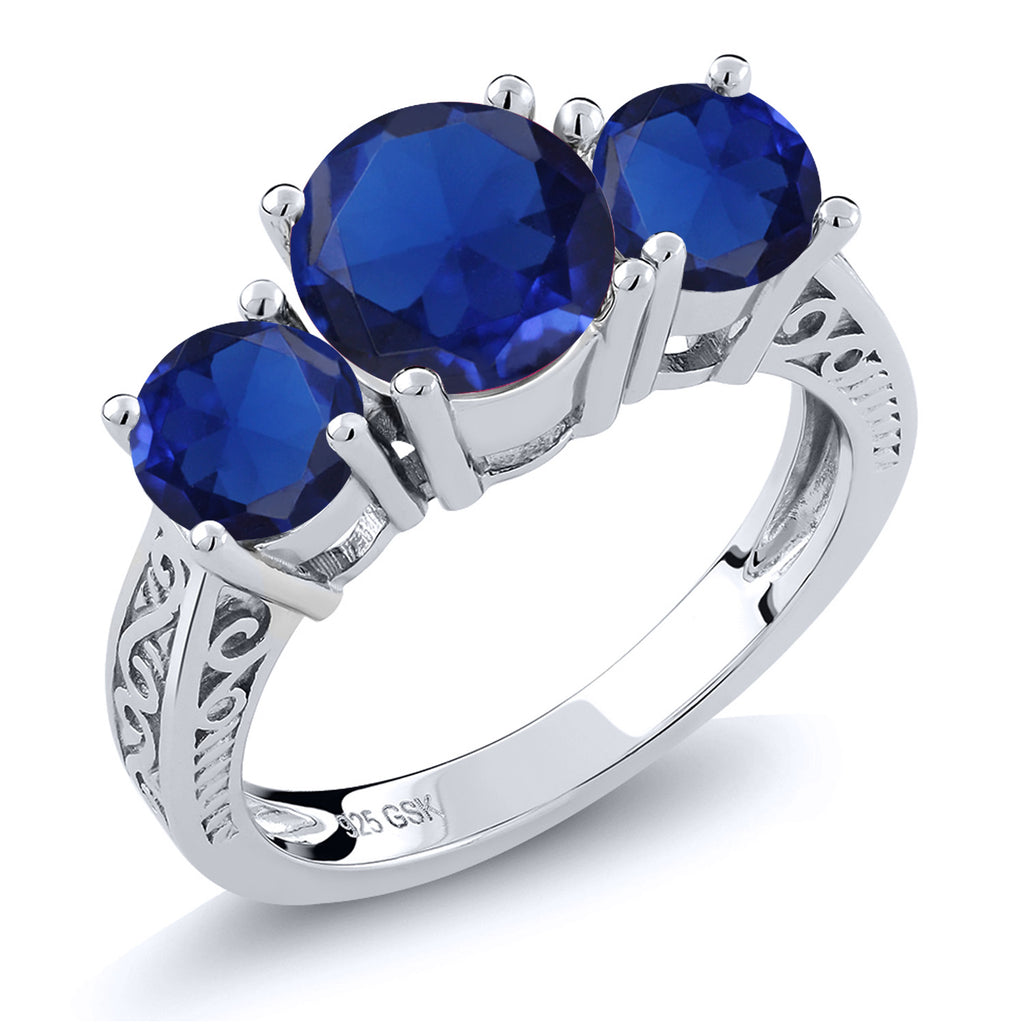 Blue Created Sapphire - September_9_Ring in 925 Sterling Silver