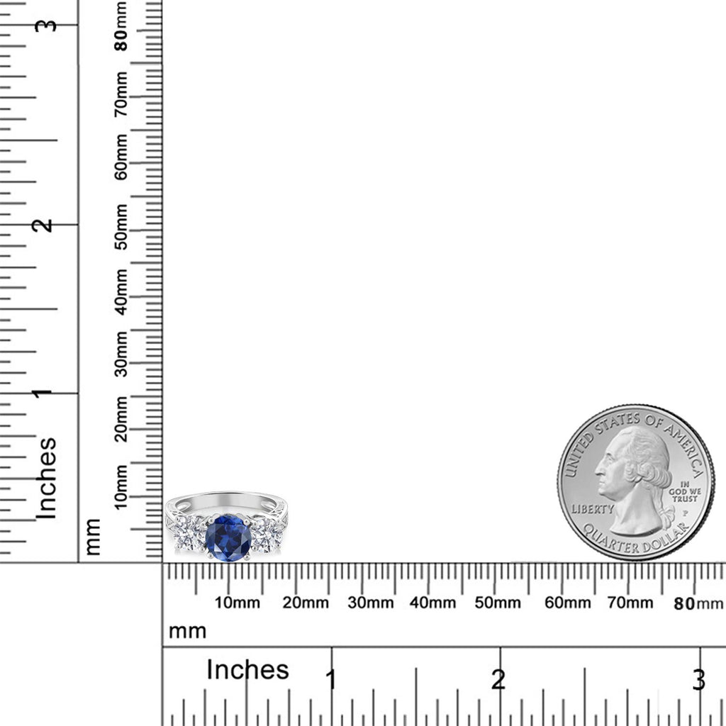 Created Sapphire and Lab Grown Diamond_7_Ring in 925 Sterling Silver
