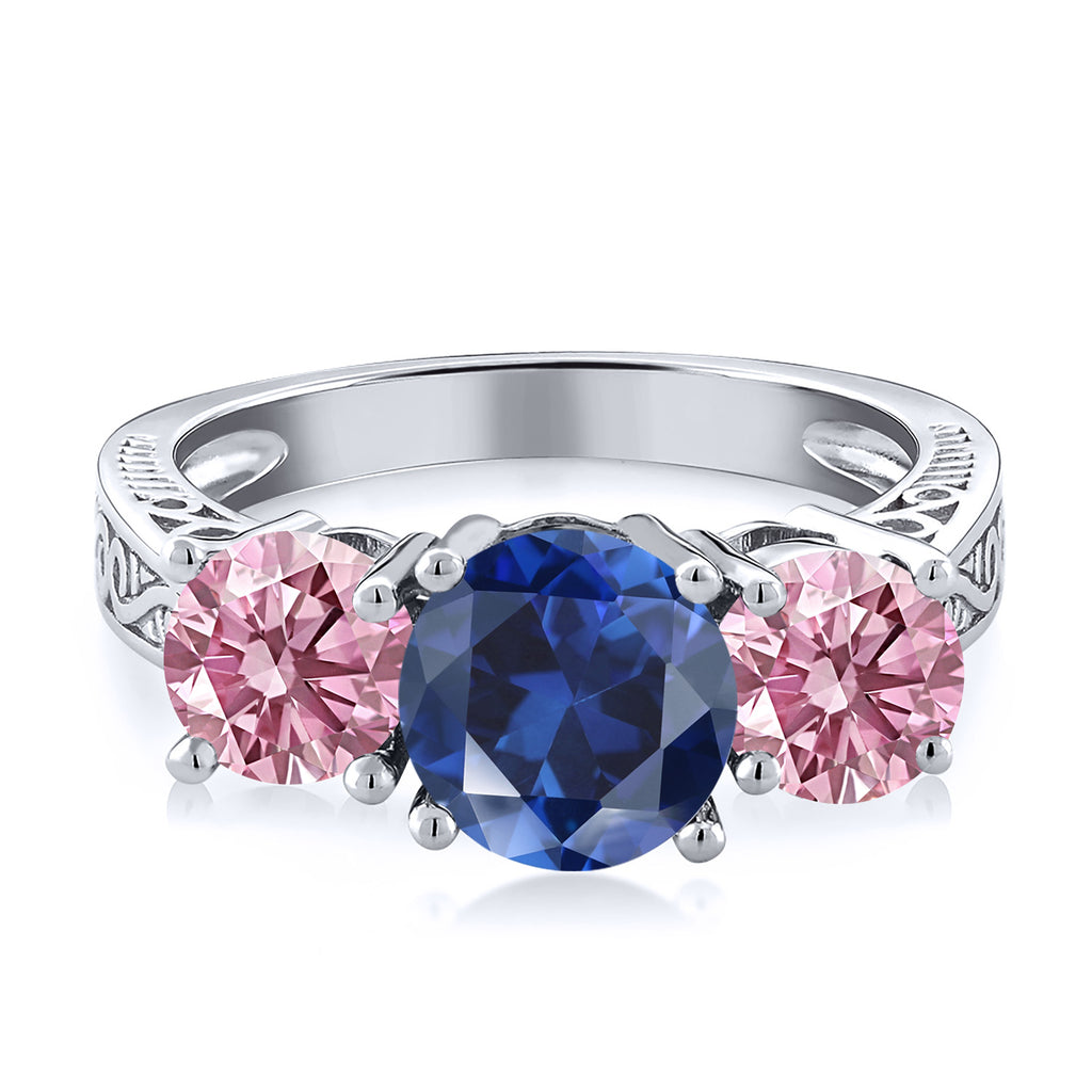 Created Sapphire and Lab Grown Diamond_6_Ring in 925 Sterling Silver