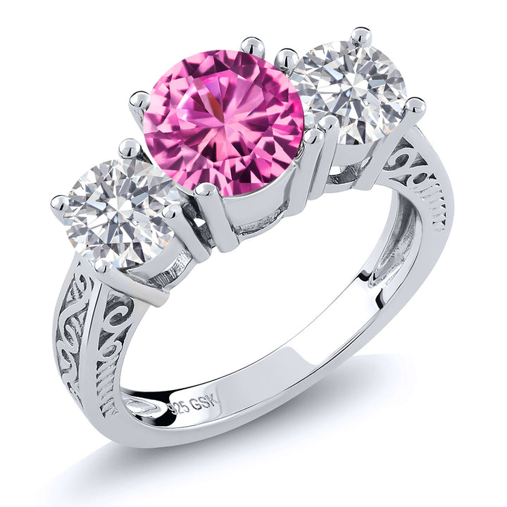 Pink Created Sapphire - September_5_Ring in 925 Sterling Silver