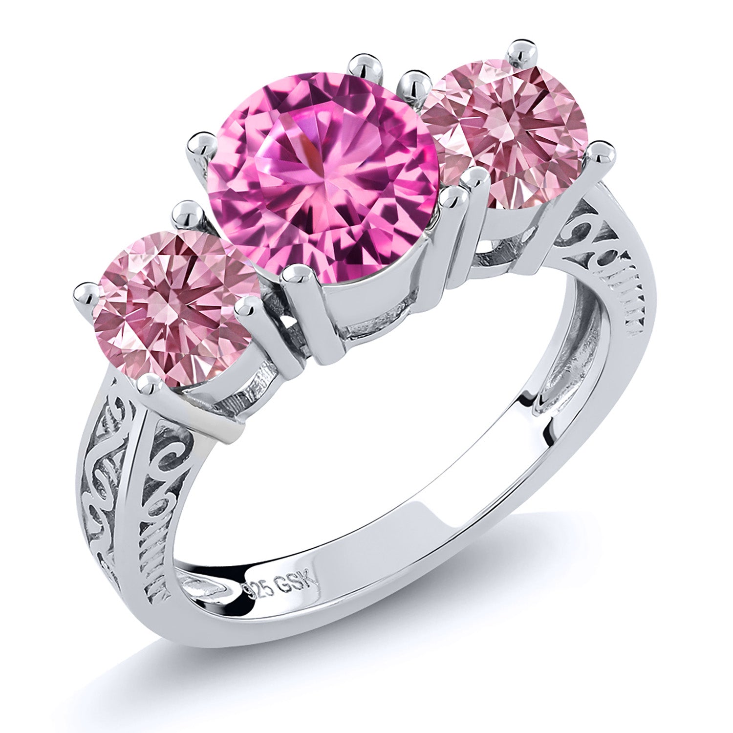 Pink Created Sapphire - September_6_Ring in 925 Sterling Silver