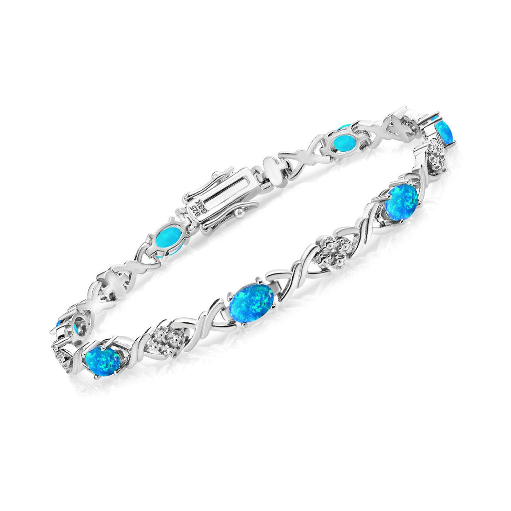 Blue Simulated Opal-Cabochon - October_Bracelet in 925 Sterling Silver
