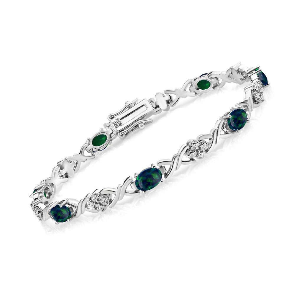 Green Simulated Opal-Cabochon - October_Bracelet in 925 Sterling Silver