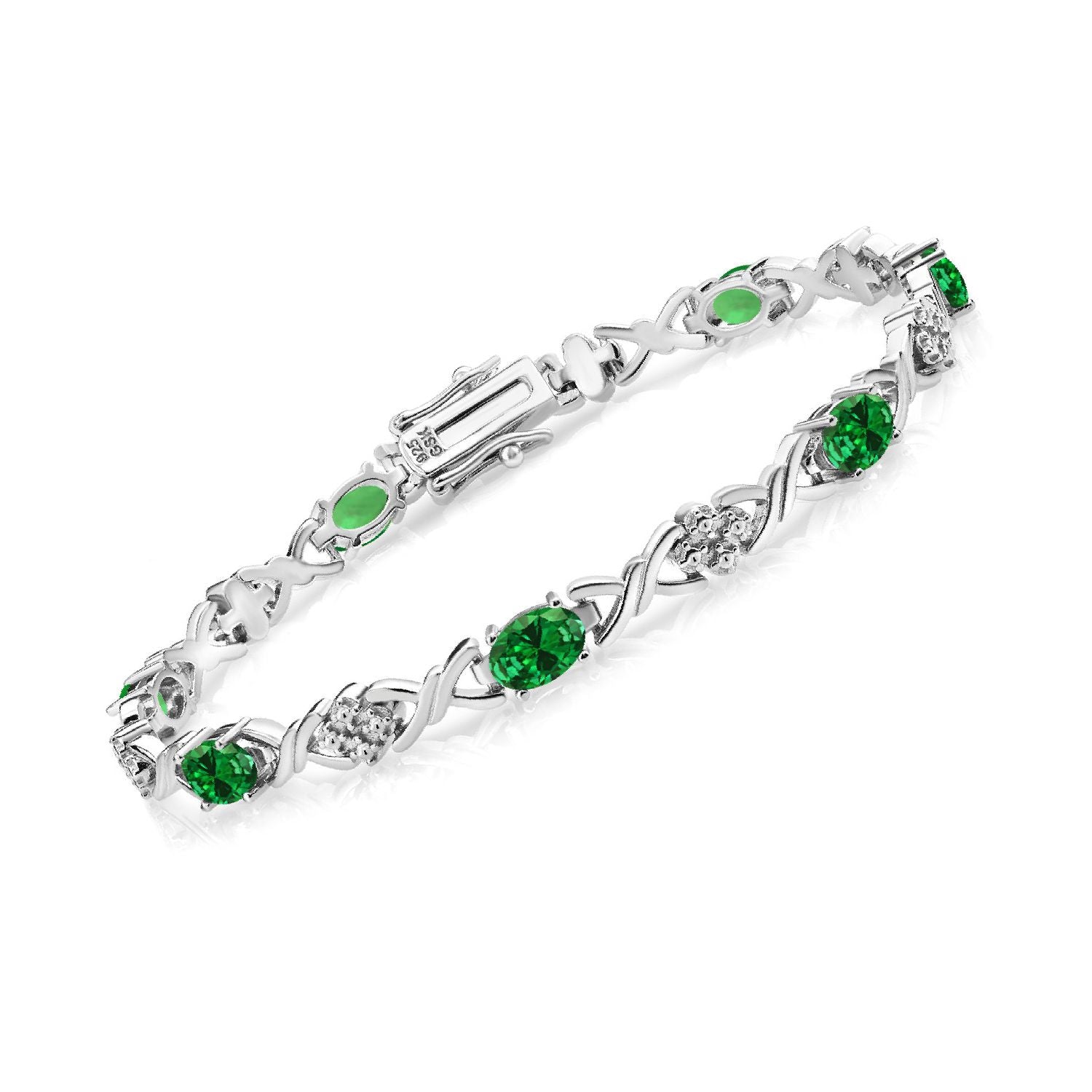 925 Sterling Silver Green Simulated Emerald Tennis Bracelet For Women (2.80 Cttw, Gemstone Birthstone, Oval 6X4MM, 7 Inch)