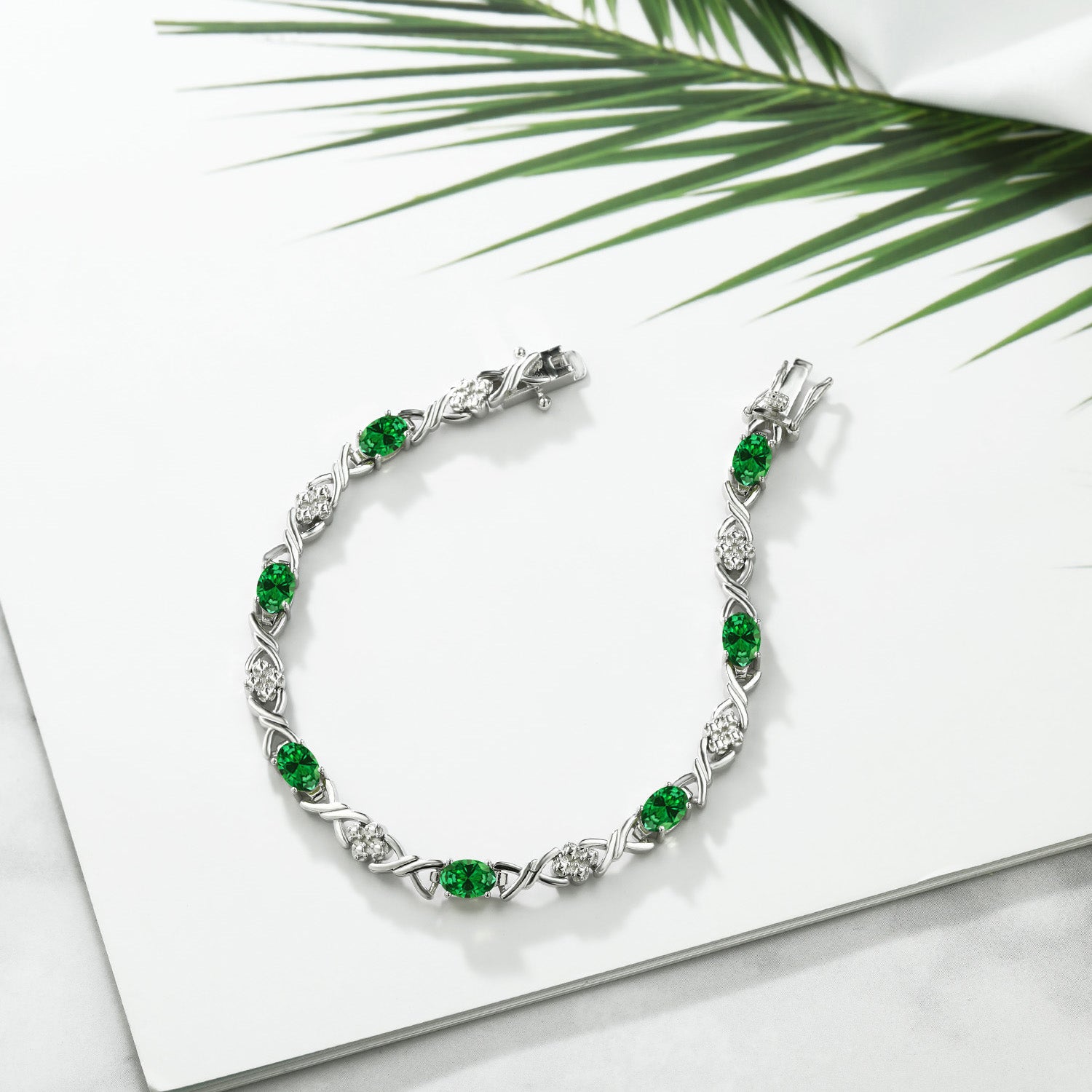 925 Sterling Silver Green Simulated Emerald Tennis Bracelet For Women (2.80 Cttw, Gemstone Birthstone, Oval 6X4MM, 7 Inch)